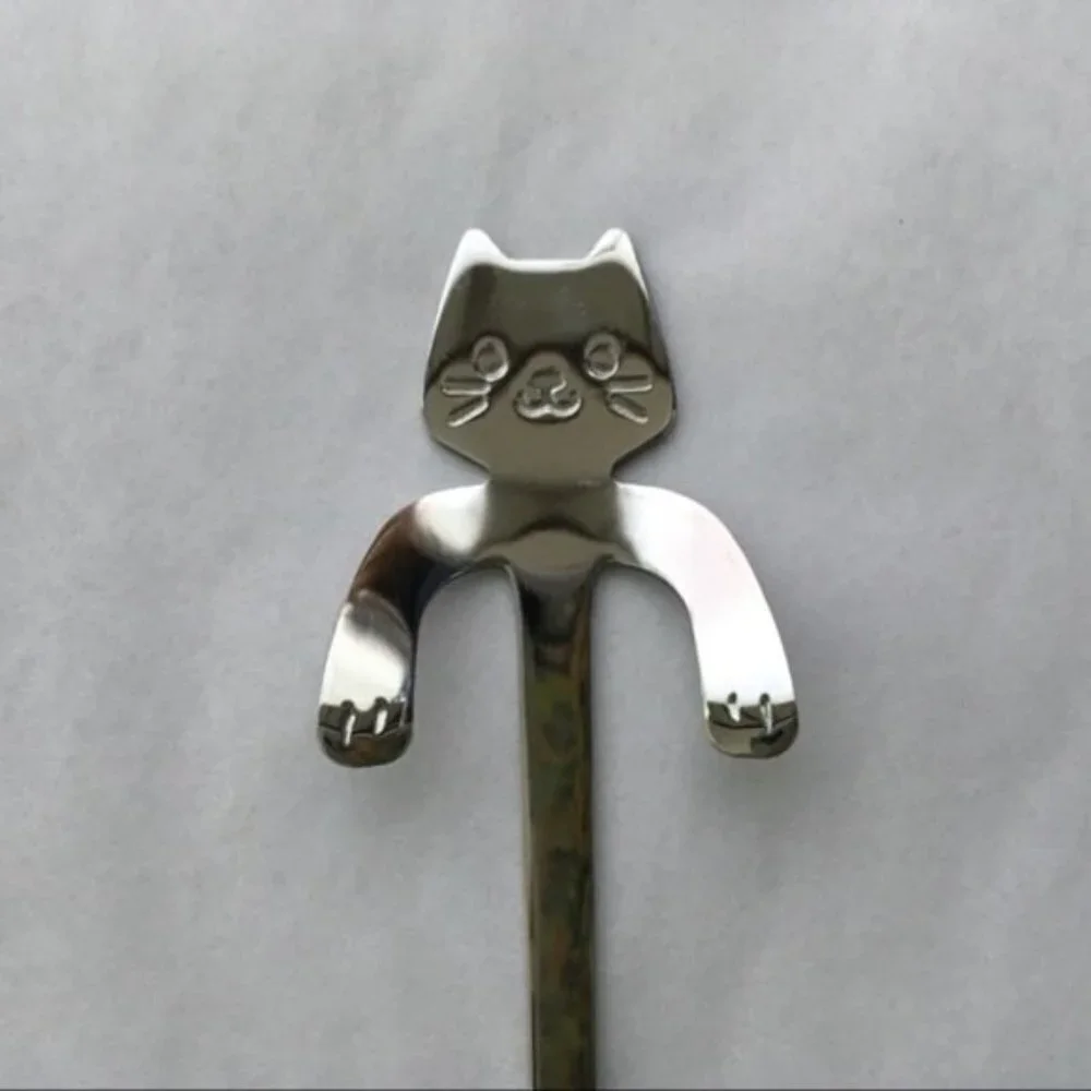 Cat Spoons Tea Spoons Stirrers Cup Hugging Kitty Cats Stainless Steel 2 PC Set